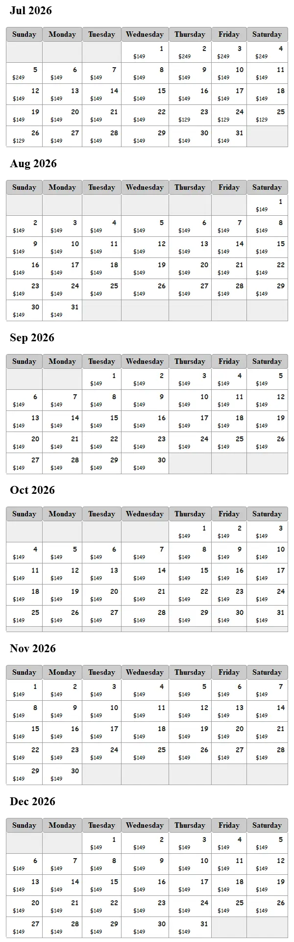 Hanna's Hideaway availability calendar
